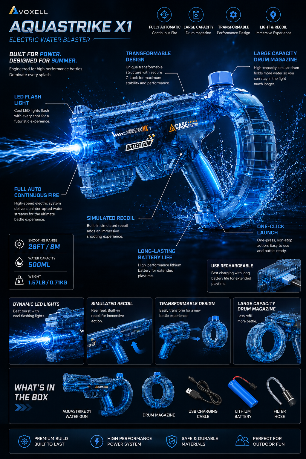 AVOXELL AQUASTRIKE X1™ | Premium Electric Water Blaster